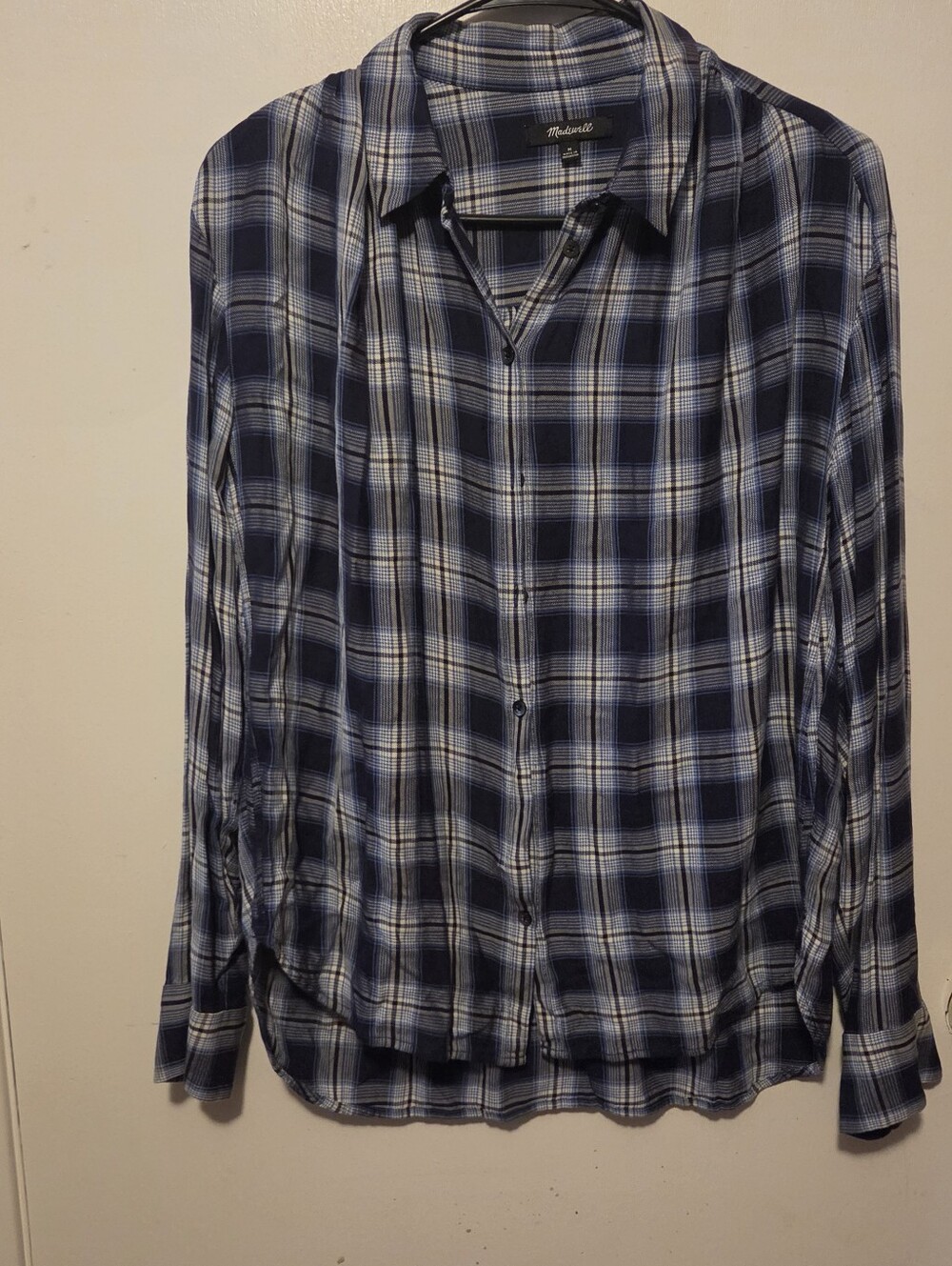 Madewell Navy and Light Blue Plaid Button-Up Shirt